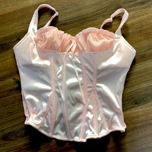 Feminine pink satin corset with scrunched top